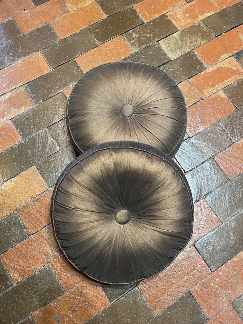 2 round Chocolate accent pillows, 14” round X 3” wide - Picture 3 of 5